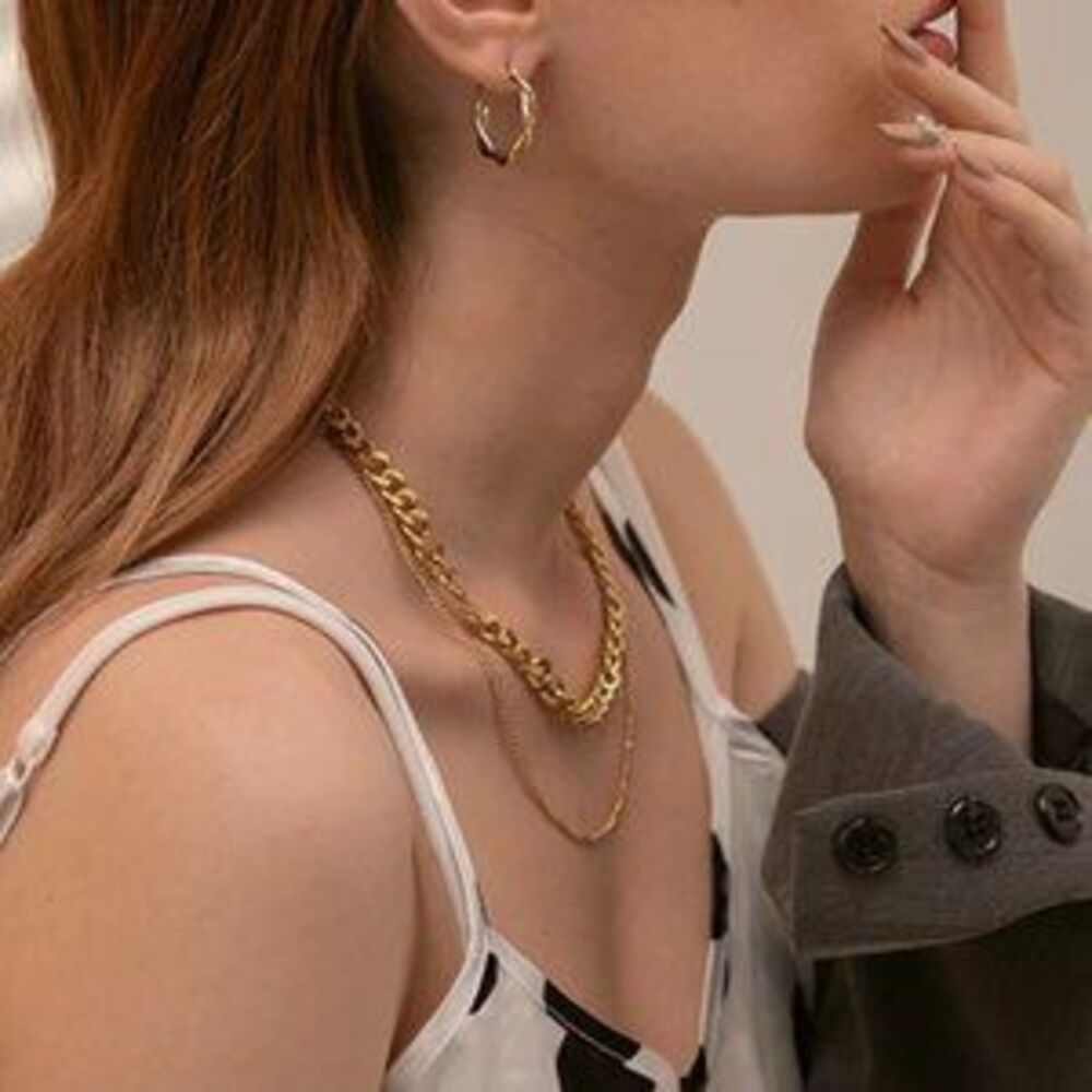 New 18K Gold Plated Link Chain Double Layer Necklace 9c